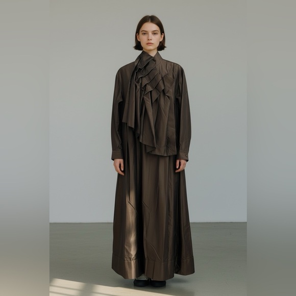 ssey Miyake brown ruffle dress - Picture 5 of 11